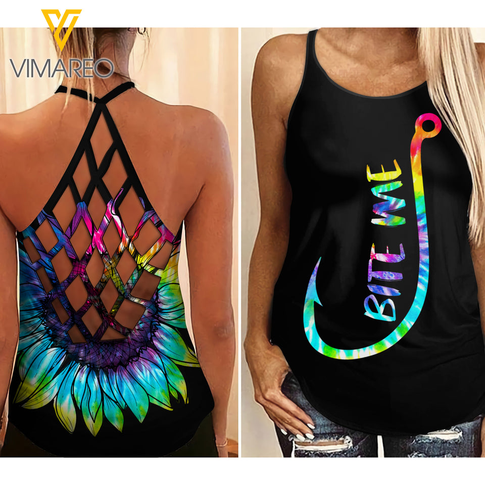 Bite Fishing Criss-Cross Open Back Camisole Tank Top QVGJR
