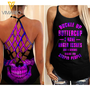 Anger Issues Criss-Cross Open Back Camisole Tank Top TDKEH