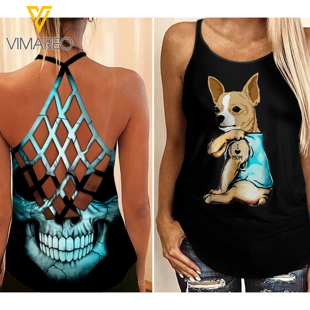 Chihuahua Dog Mom Criss-Cross Open Back Camisole Tank Top QSEURT