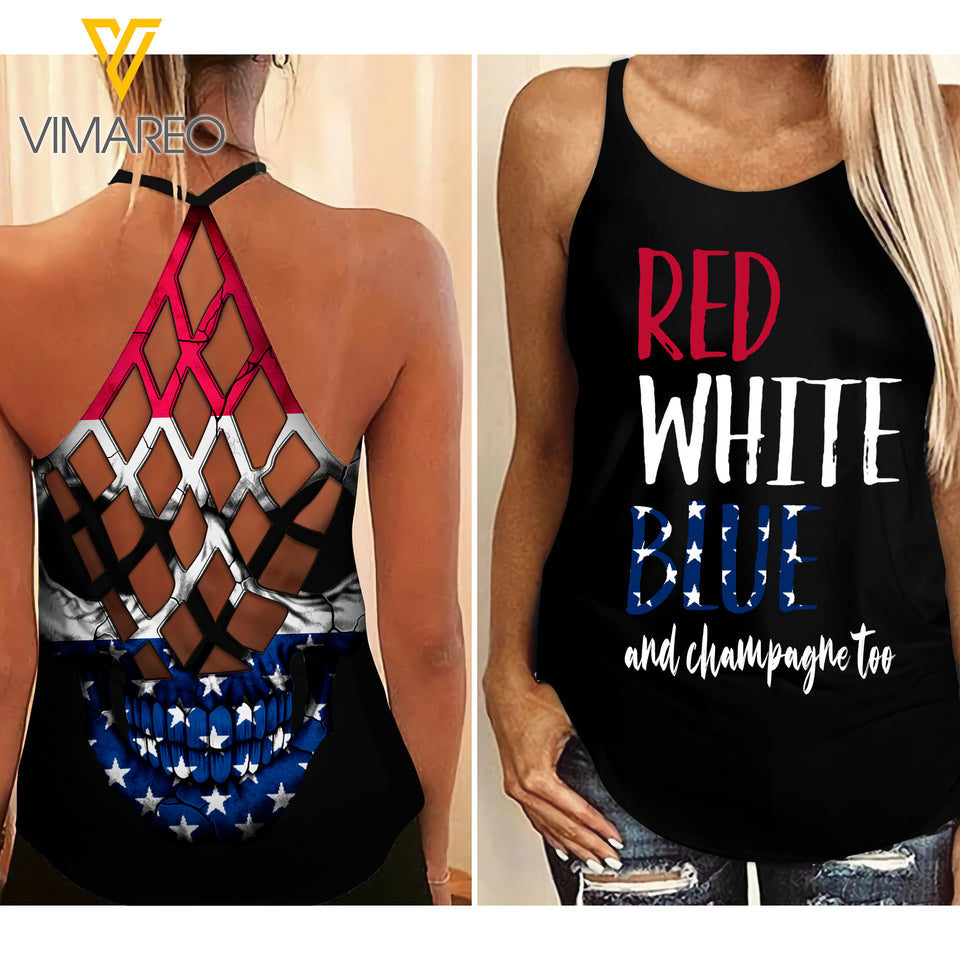 KHMD RED WHITE BLUE AND CHAMPAGE Girl Criss-Cross Tank Top