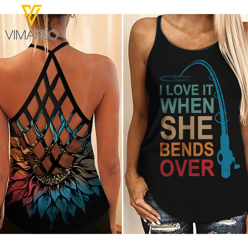 Fishing Criss-Cross Open Back Camisole Tank Top NBVIW1