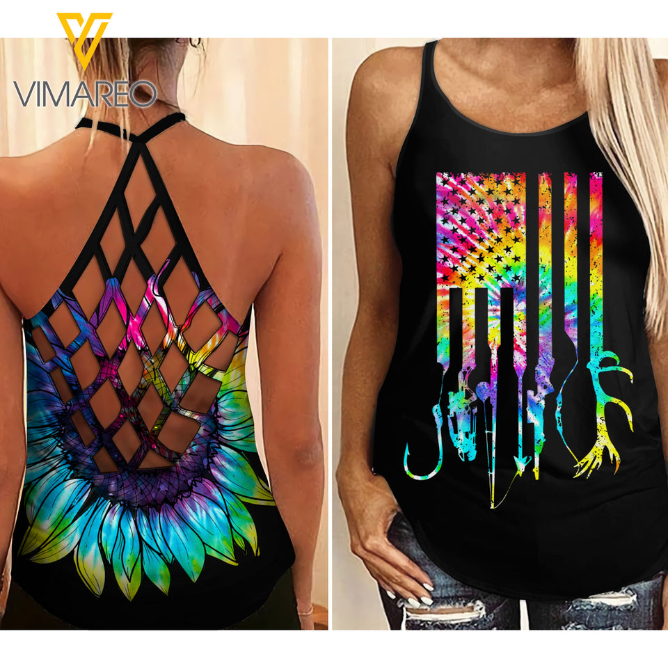 Fl Fishing Criss-Cross Open Back Camisole Tank Top QVGJR