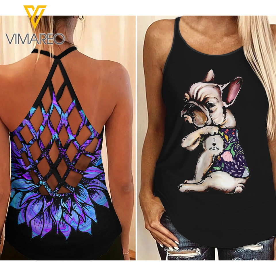 Frenchie Dog Mom Criss-Cross Open Back Camisole Tank Top QSSKRT