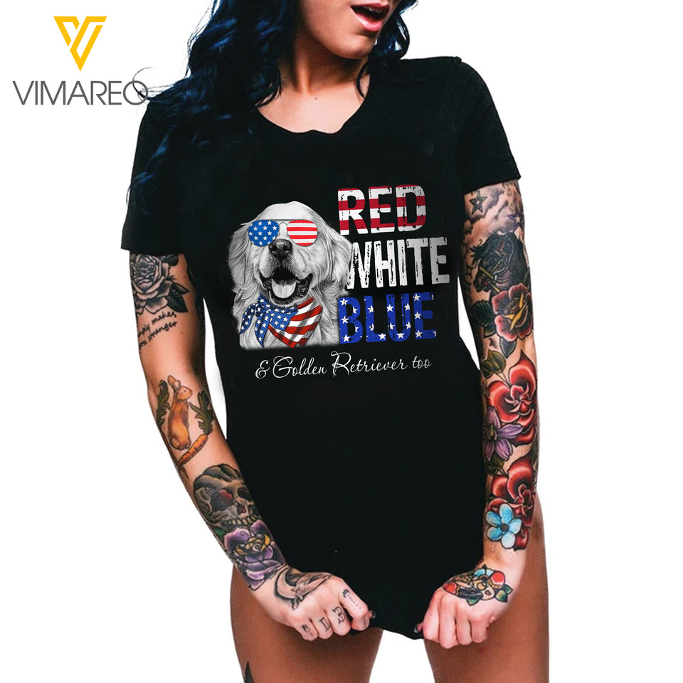 Red White Blue and Golden Dog Tshirt RWBTL