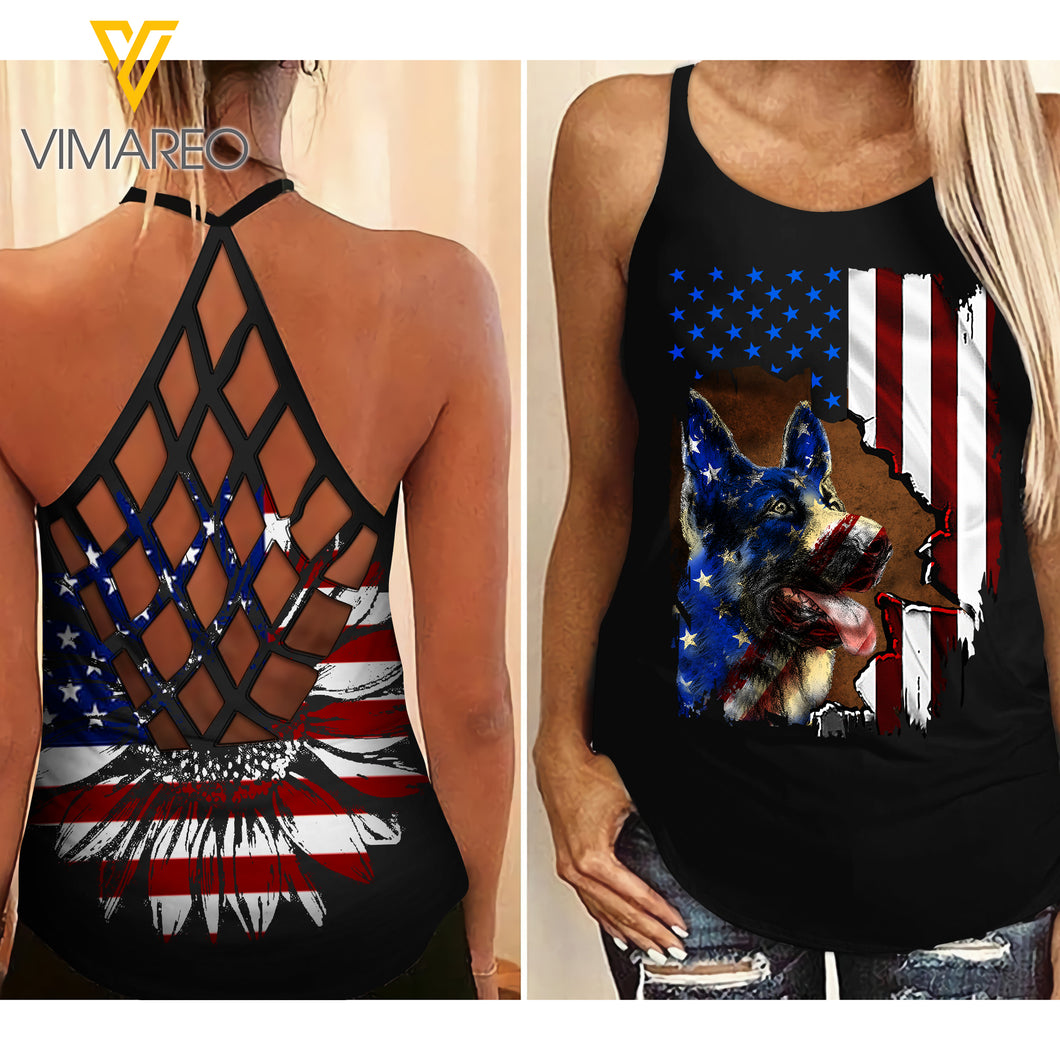 German Shepherd Dog Criss-Cross Open Back Camisole Tank Top LMBER