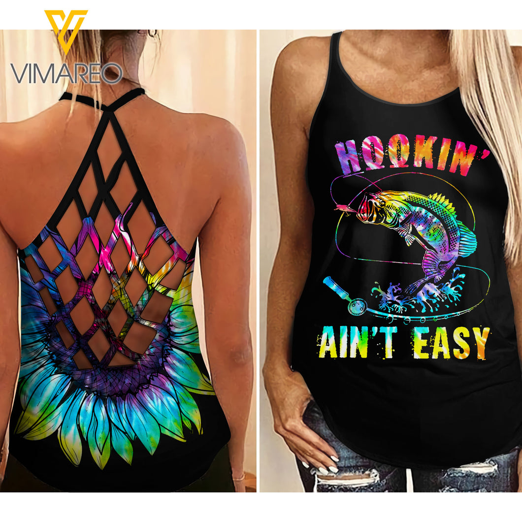 Hookin Fishing Criss-Cross Open Back Camisole Tank Top QVGJR