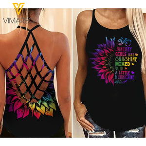 January Girl Criss-Cross Open Back Camisole Tank Top Legging MIXTDS