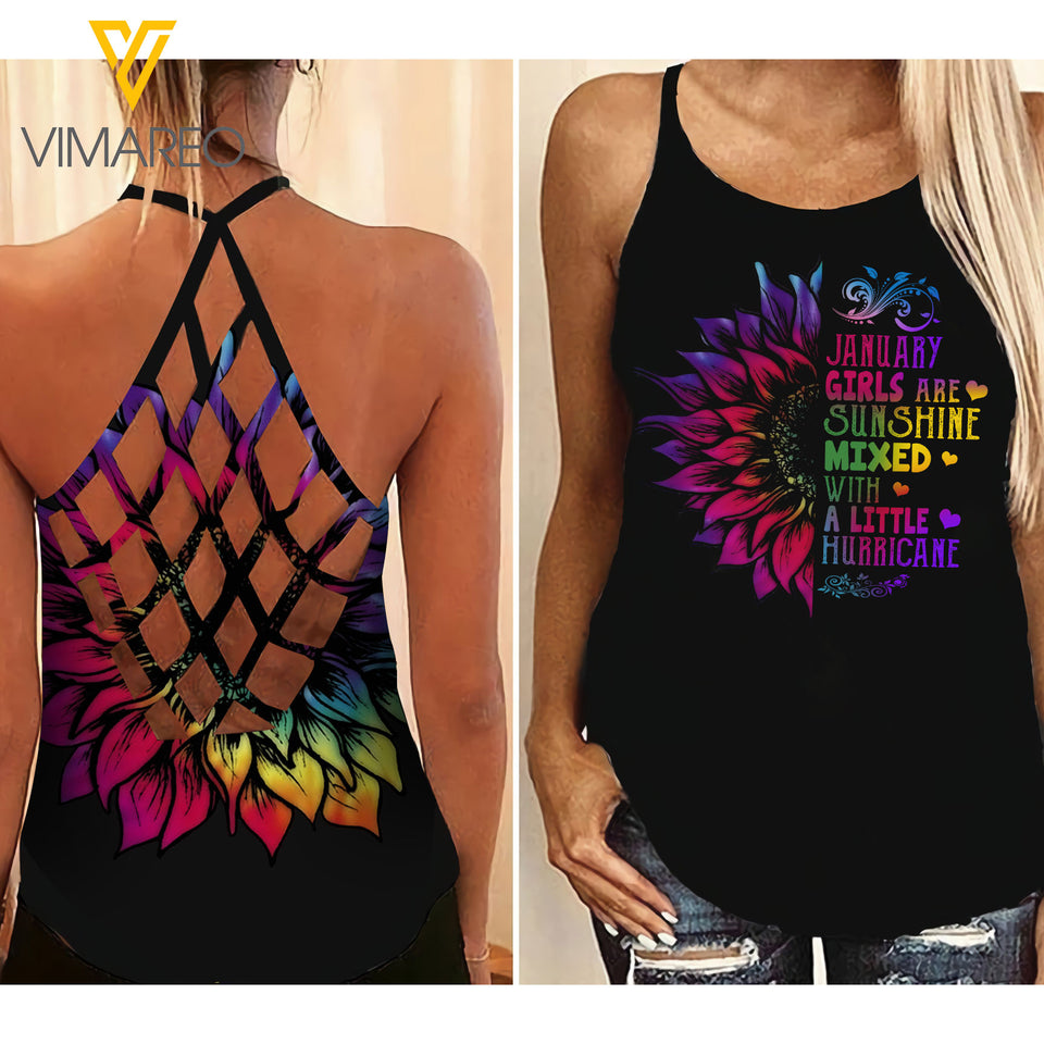 January Girl Criss-Cross Open Back Camisole Tank Top Legging MIXTDS