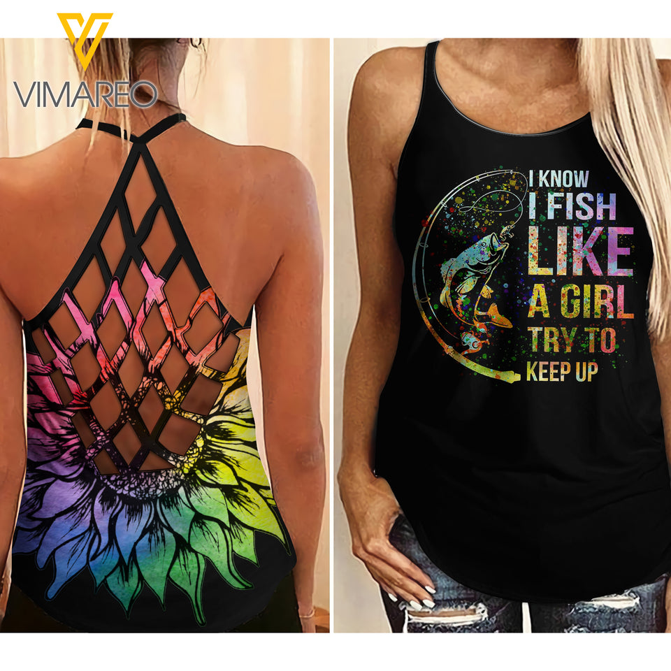 Keep Fishing Criss-Cross Open Back Camisole Tank Top TKLKW