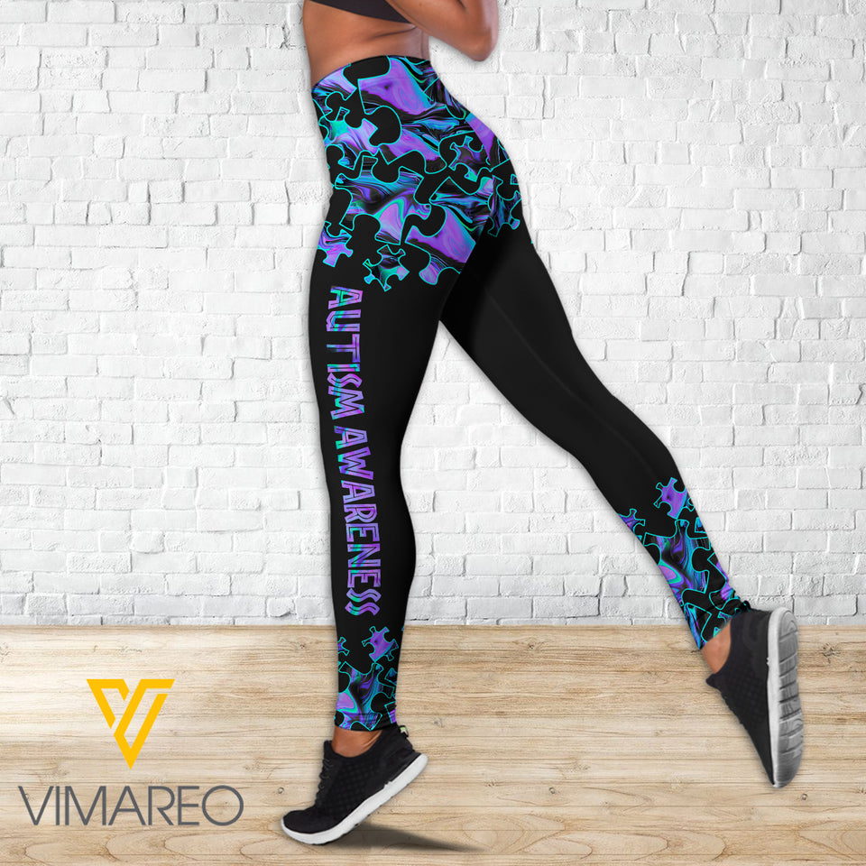 PHN AUTISM AWARENESS Criss-Cross Open Back Camisole Tank Top Legging MAR-MA12 DS