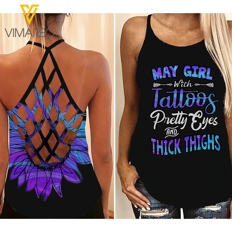 May Girl Criss-Cross Open Back Camisole Tank Top Legging GTPETT