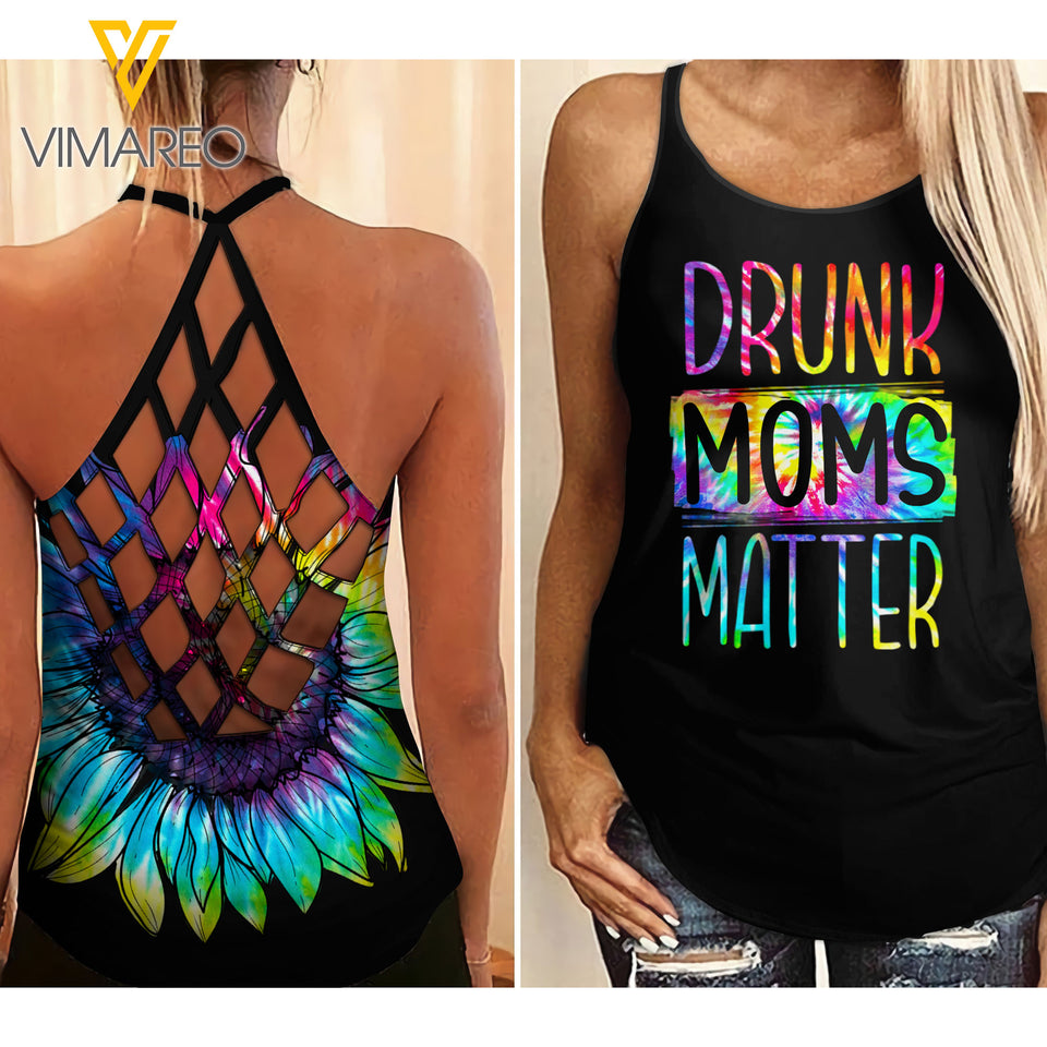 Drunk Moms Criss-Cross Open Back Camisole Tank Top NHE1A