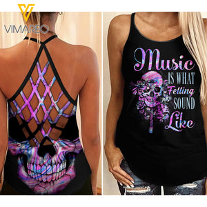 Music Criss-Cross Open Back Camisole Tank Top TIWEU1