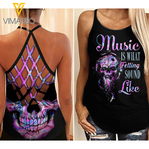 Music Criss-Cross Open Back Camisole Tank Top TIWEU2