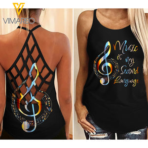 Music Language Criss-Cross Open Back Camisole Tank Top QSERD