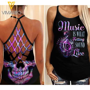 Music Criss-Cross Open Back Camisole Tank Top TIWEU3