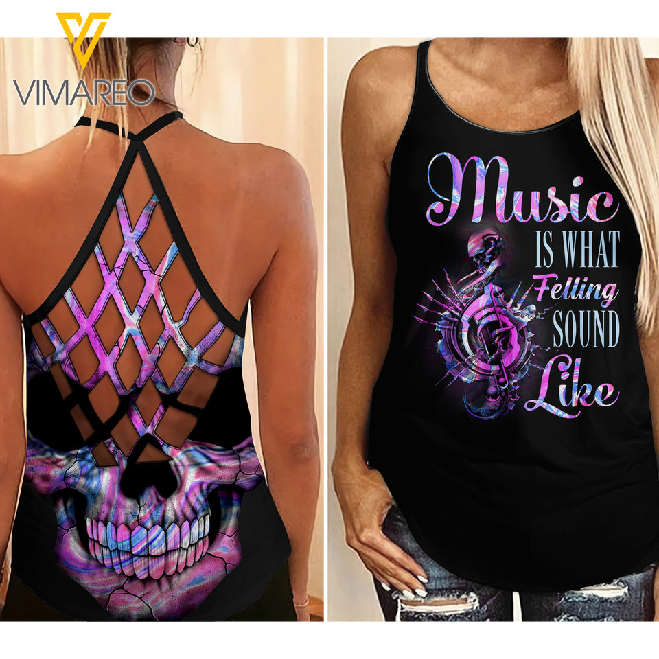 Music Criss-Cross Open Back Camisole Tank Top TIWEU3