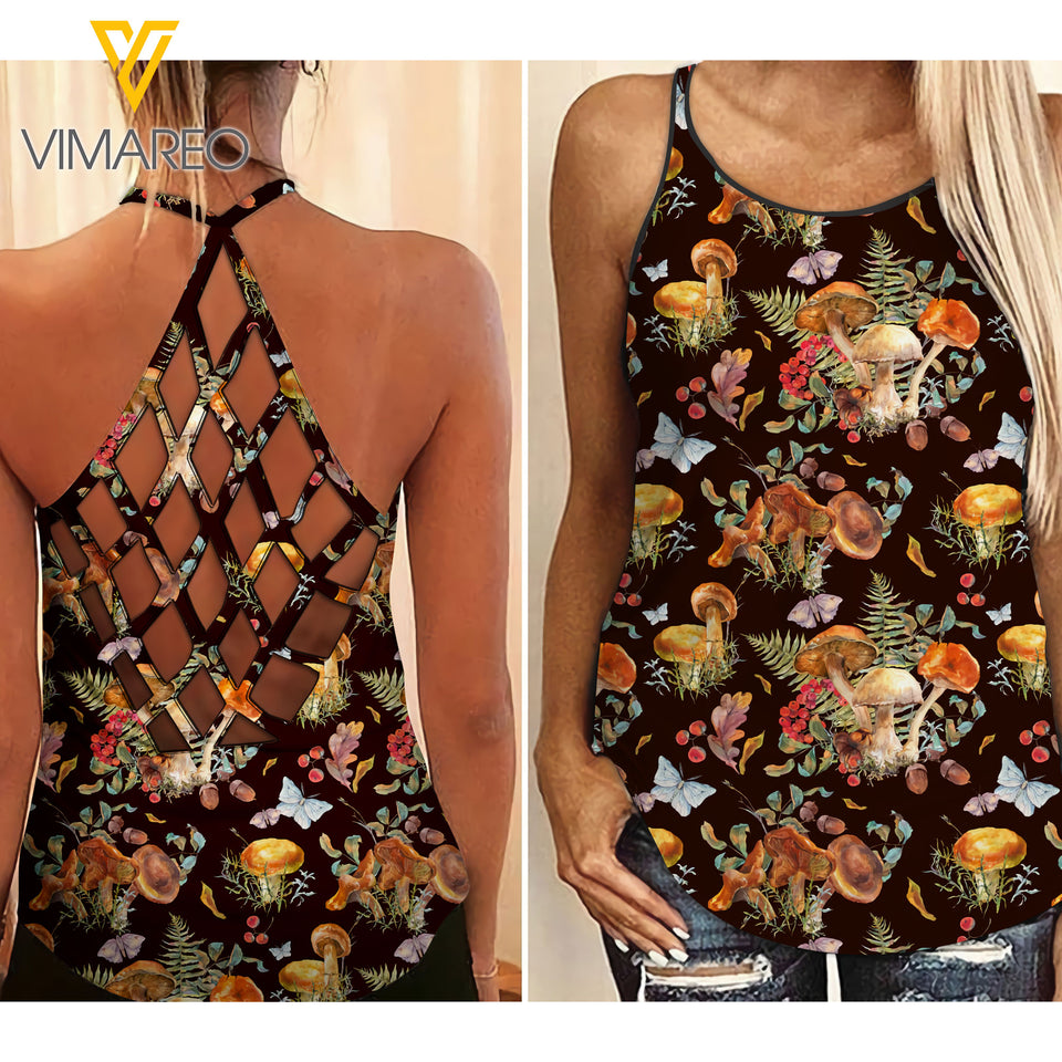 Mushroom Girl Criss-Cross Open Back Camisole Tank Top QNMTE3