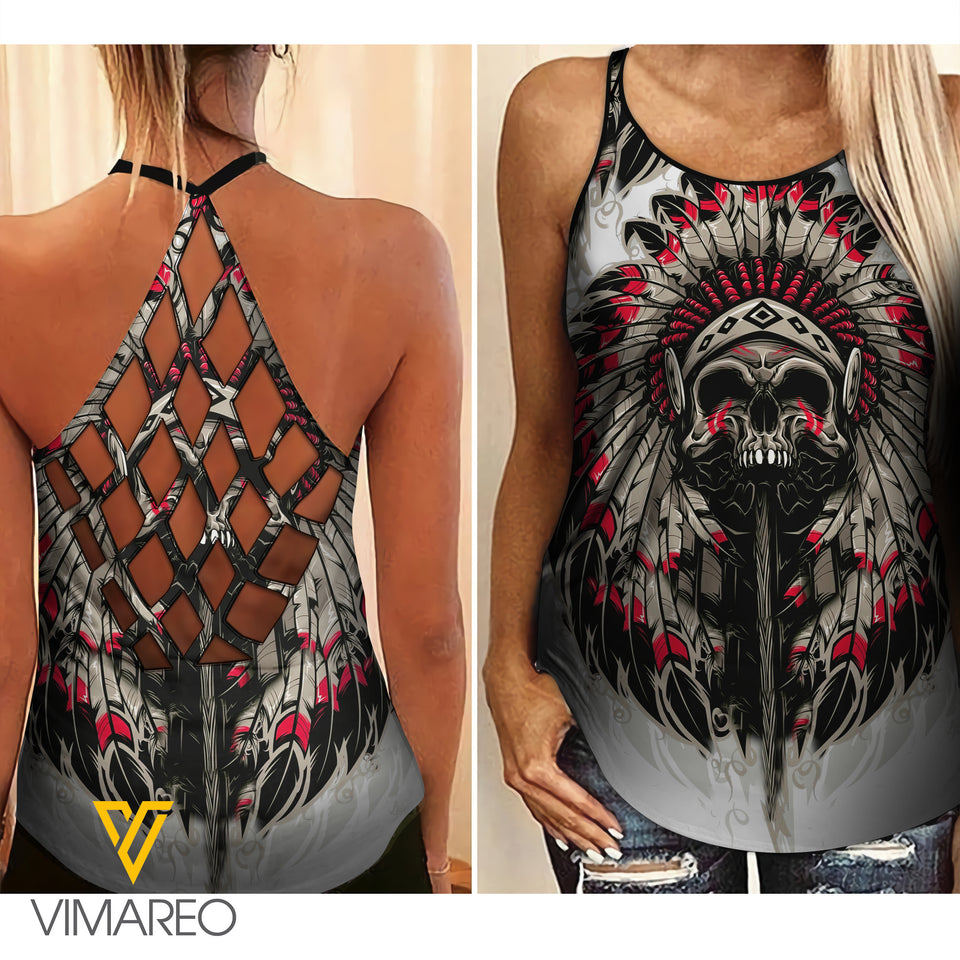 Native Girl Criss-Cross Open Back Camisole Tank Top Legging