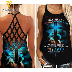 Jesus Criss-Cross Open Back Camisole Tank Top 1004NGBVQ