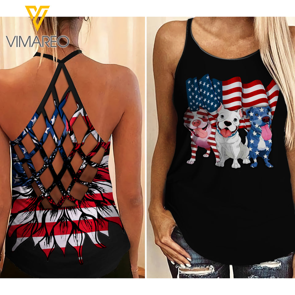 Pit Bull Dog Criss-Cross Open Back Camisole Tank Top CBEGW