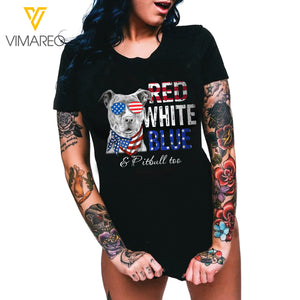 Red White Blue and Pit Bull Dog Tshirt RWBTL