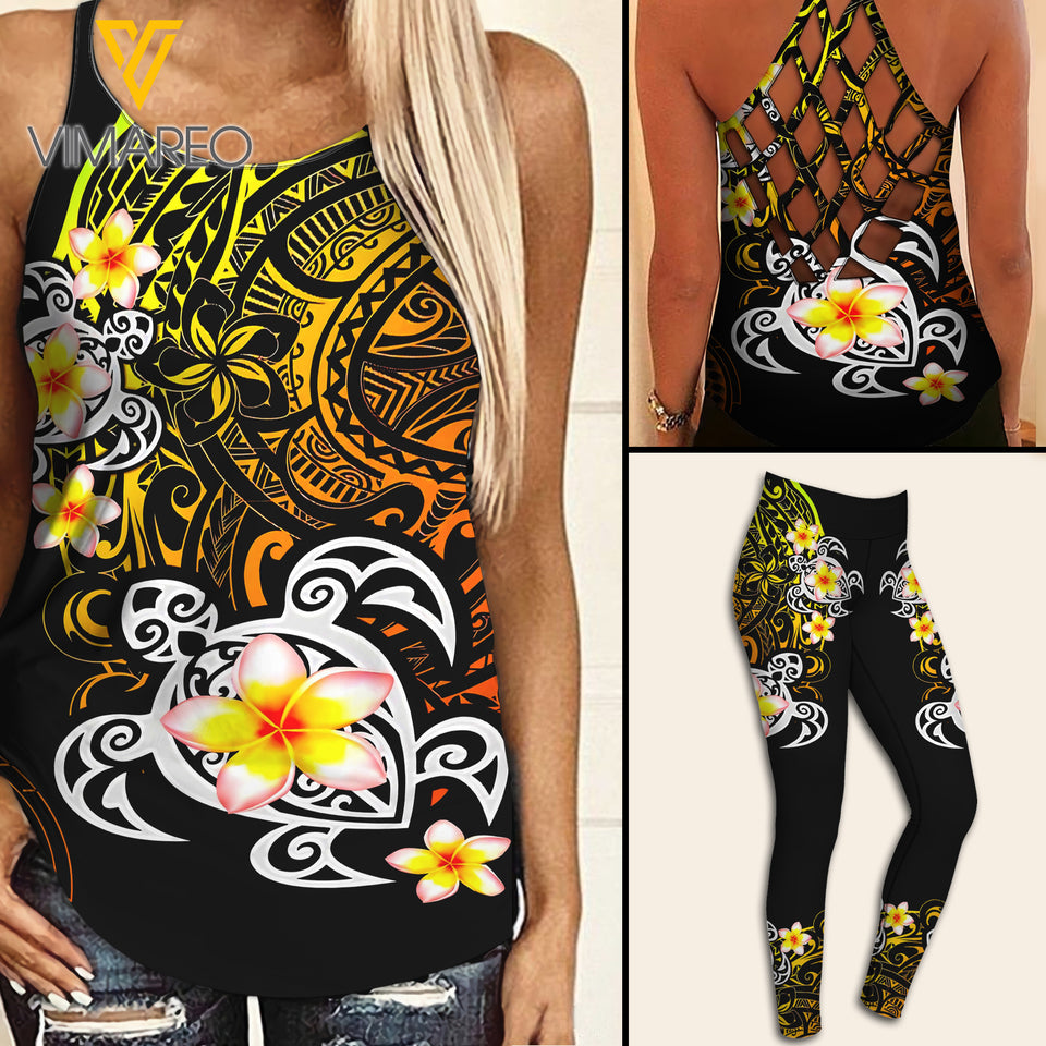 Polynesian Criss-Cross Open Back Camisole Tank Top Legging TSUCE1