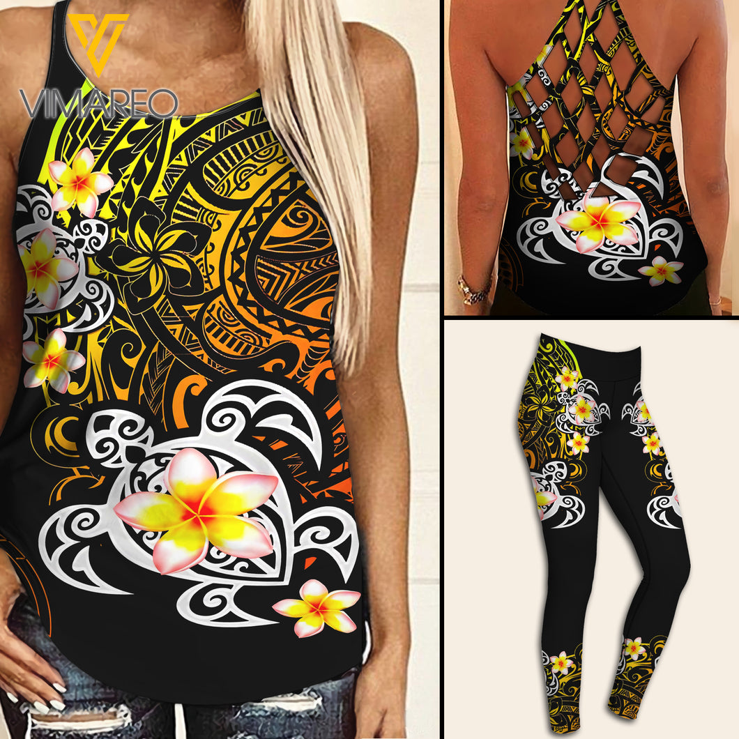 Polynesian Criss-Cross Open Back Camisole Tank Top Legging TSUCE1