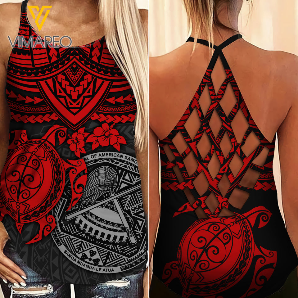 Polynesian Criss-Cross Open Back Camisole Tank Top Legging TSUCE2