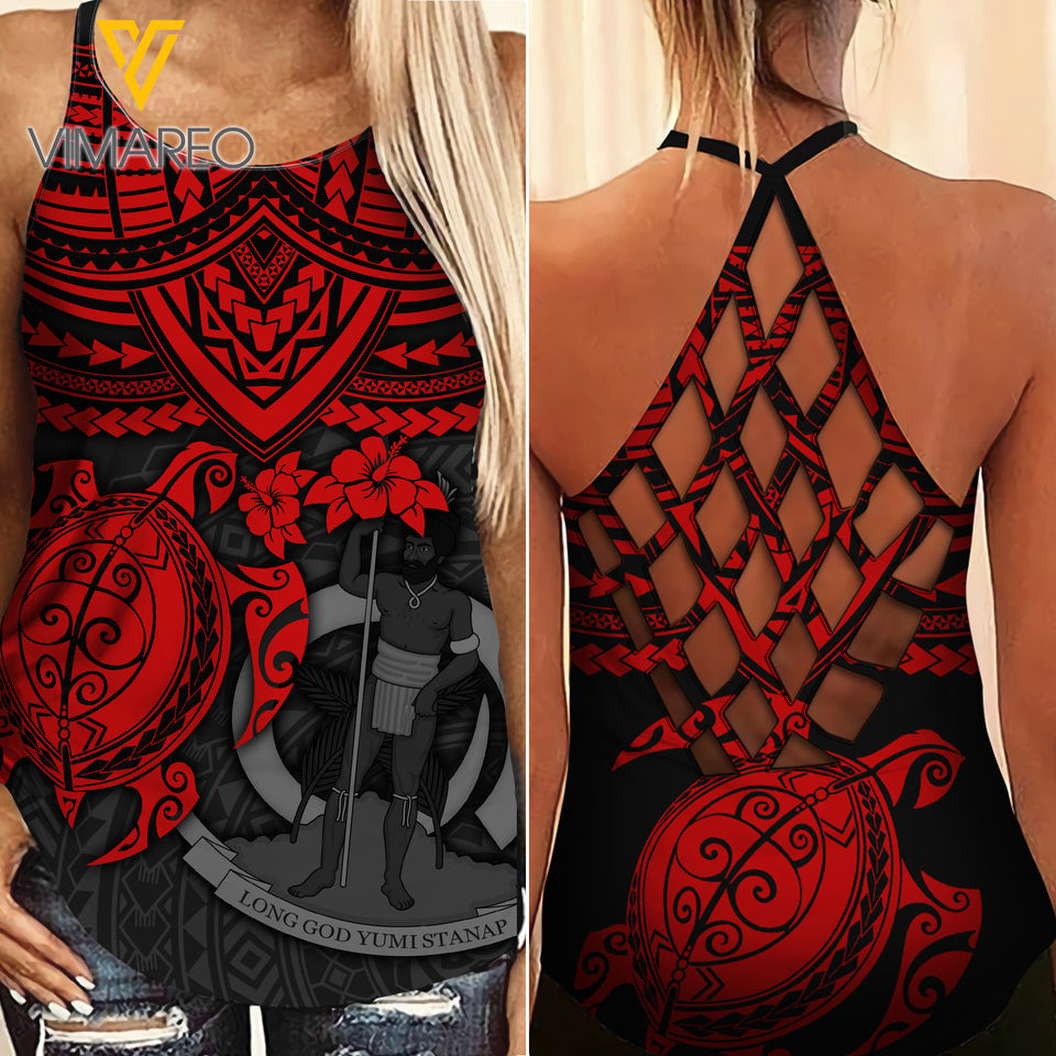 Polynesian Criss-Cross Open Back Camisole Tank Top Legging TSUCE3