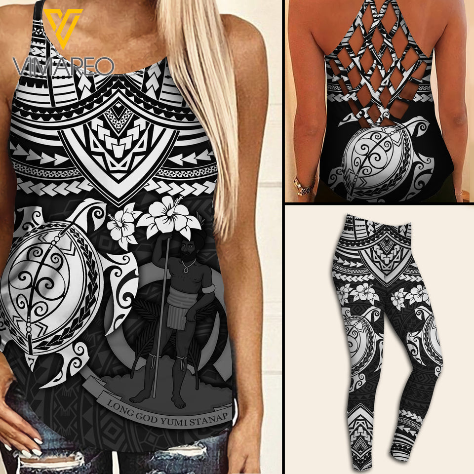 Polynesian Criss-Cross Open Back Camisole Tank Top Legging TSUCE4