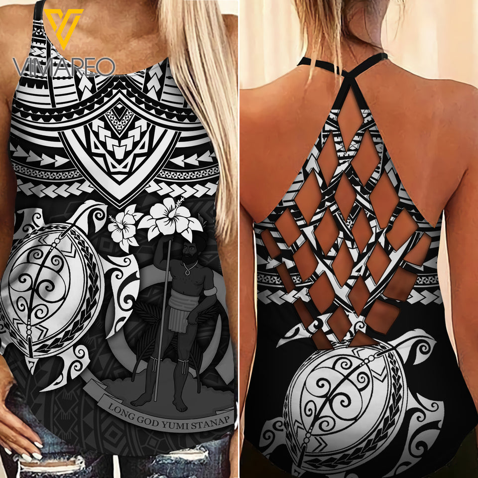 Polynesian Criss-Cross Open Back Camisole Tank Top Legging TSUCE4