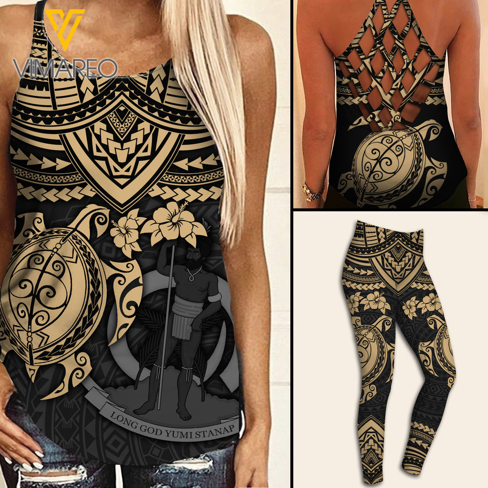 Polynesian Criss-Cross Open Back Camisole Tank Top Legging TSUCE5