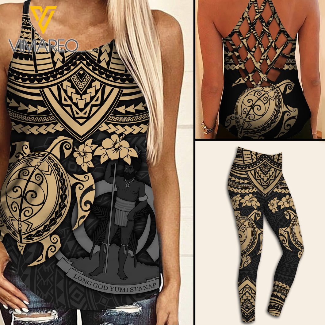 Polynesian Criss-Cross Open Back Camisole Tank Top Legging TSUCE5