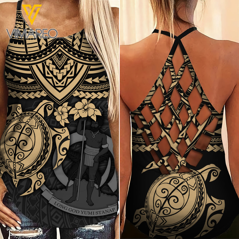 Polynesian Criss-Cross Open Back Camisole Tank Top Legging TSUCE5