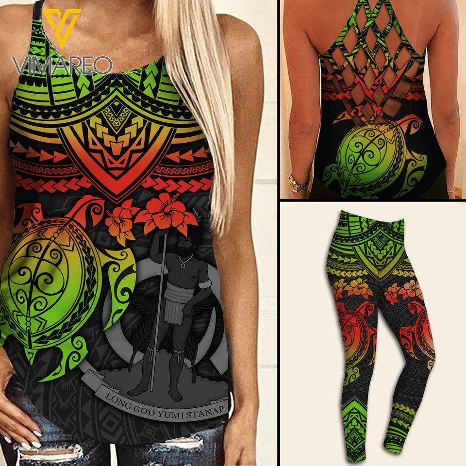 Polynesian Criss-Cross Open Back Camisole Tank Top Legging TSUCE6
