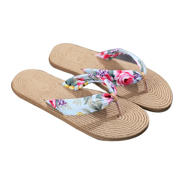 Women Shoes Summer Floral Flip Flops Beach Sandals Thongs Slippers