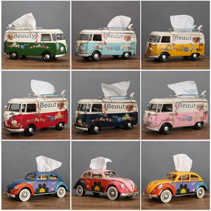 Multicolor Bus Figurines Retro classic cars Tissue Box