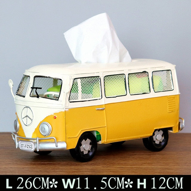 Multicolor Bus Figurines Retro classic cars Tissue Box