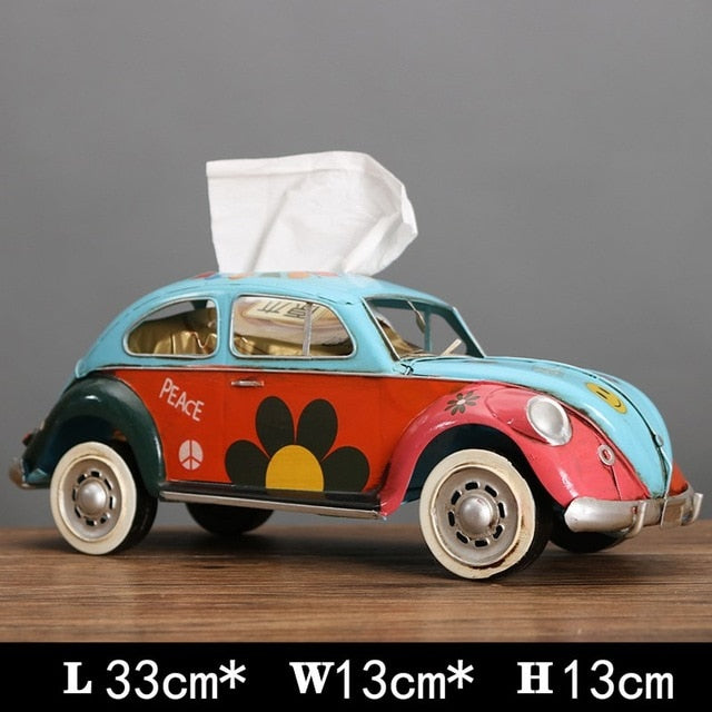 Multicolor Bus Figurines Retro classic cars Tissue Box