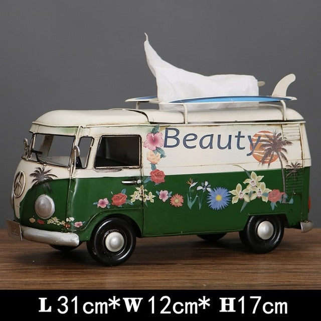 Multicolor Bus Figurines Retro classic cars Tissue Box
