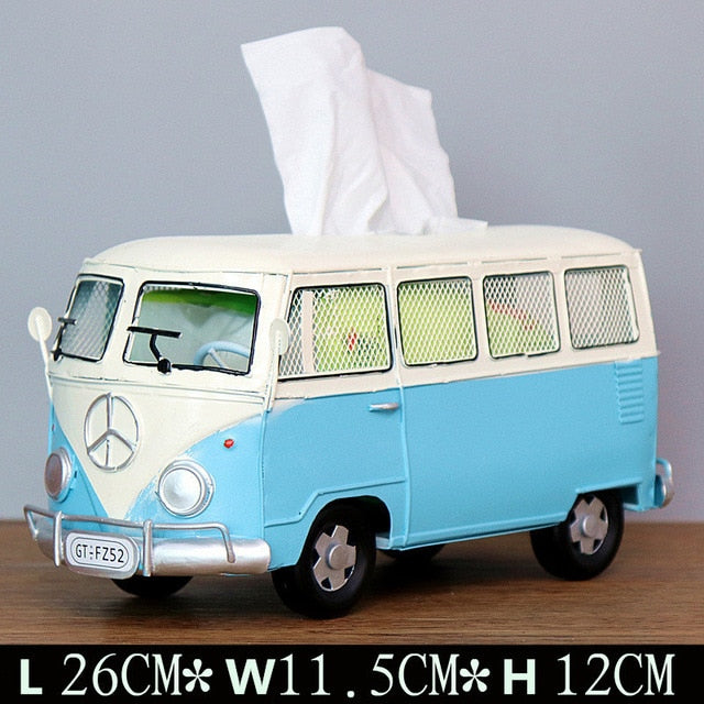 Multicolor Bus Figurines Retro classic cars Tissue Box