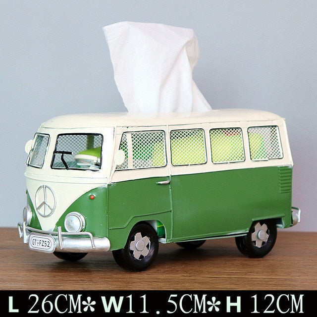 Multicolor Bus Figurines Retro classic cars Tissue Box