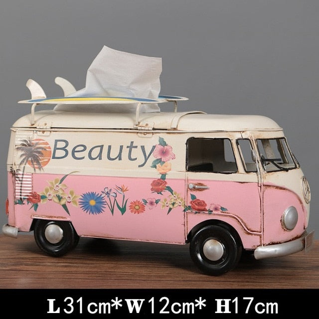 Multicolor Bus Figurines Retro classic cars Tissue Box