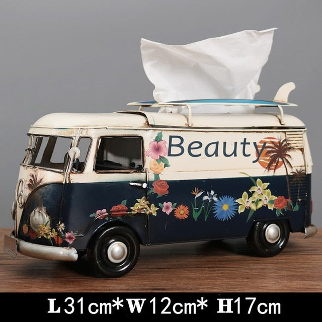 Multicolor Bus Figurines Retro classic cars Tissue Box
