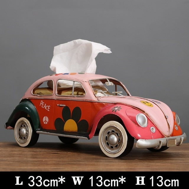 Multicolor Bus Figurines Retro classic cars Tissue Box