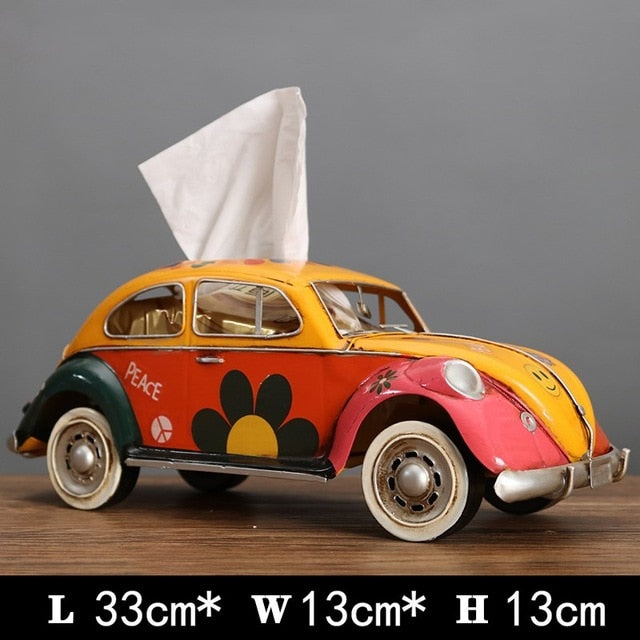 Multicolor Bus Figurines Retro classic cars Tissue Box