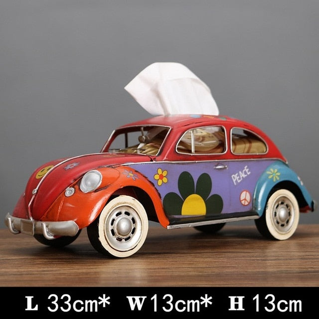 Multicolor Bus Figurines Retro classic cars Tissue Box