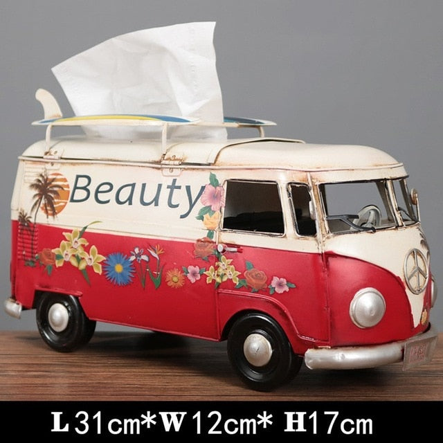 Multicolor Bus Figurines Retro classic cars Tissue Box
