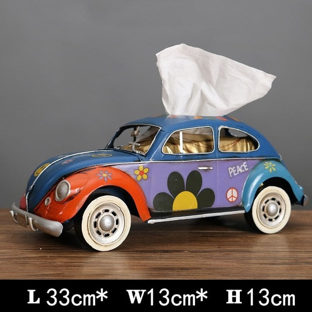 Multicolor Bus Figurines Retro classic cars Tissue Box